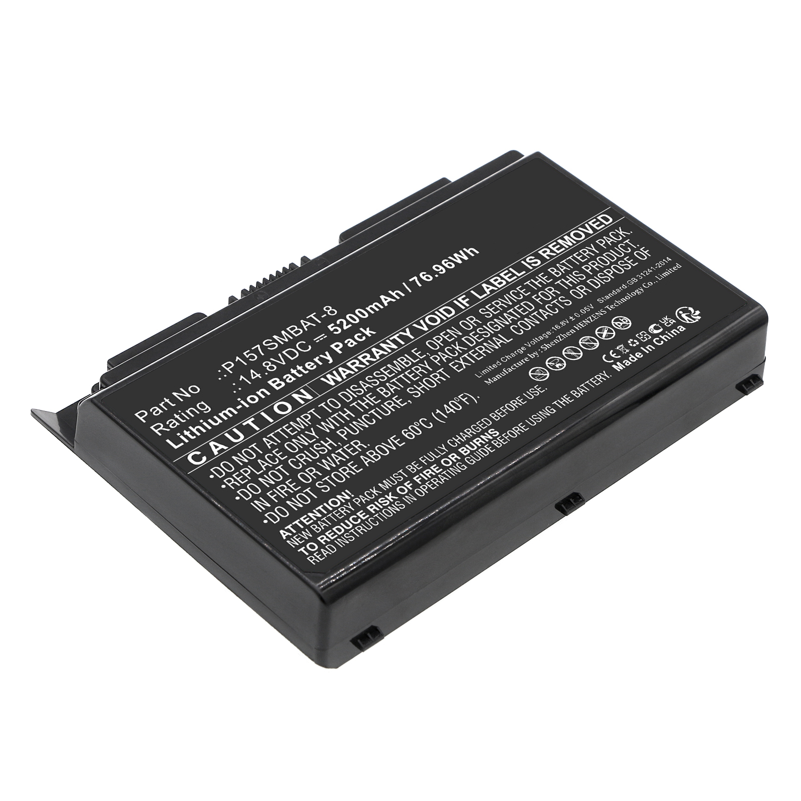 Synergy Digital Laptop Battery, Compatible with Clevo 6-87-P157S-4272 Laptop Battery (Li-ion, 14.8V, 5200mAh)