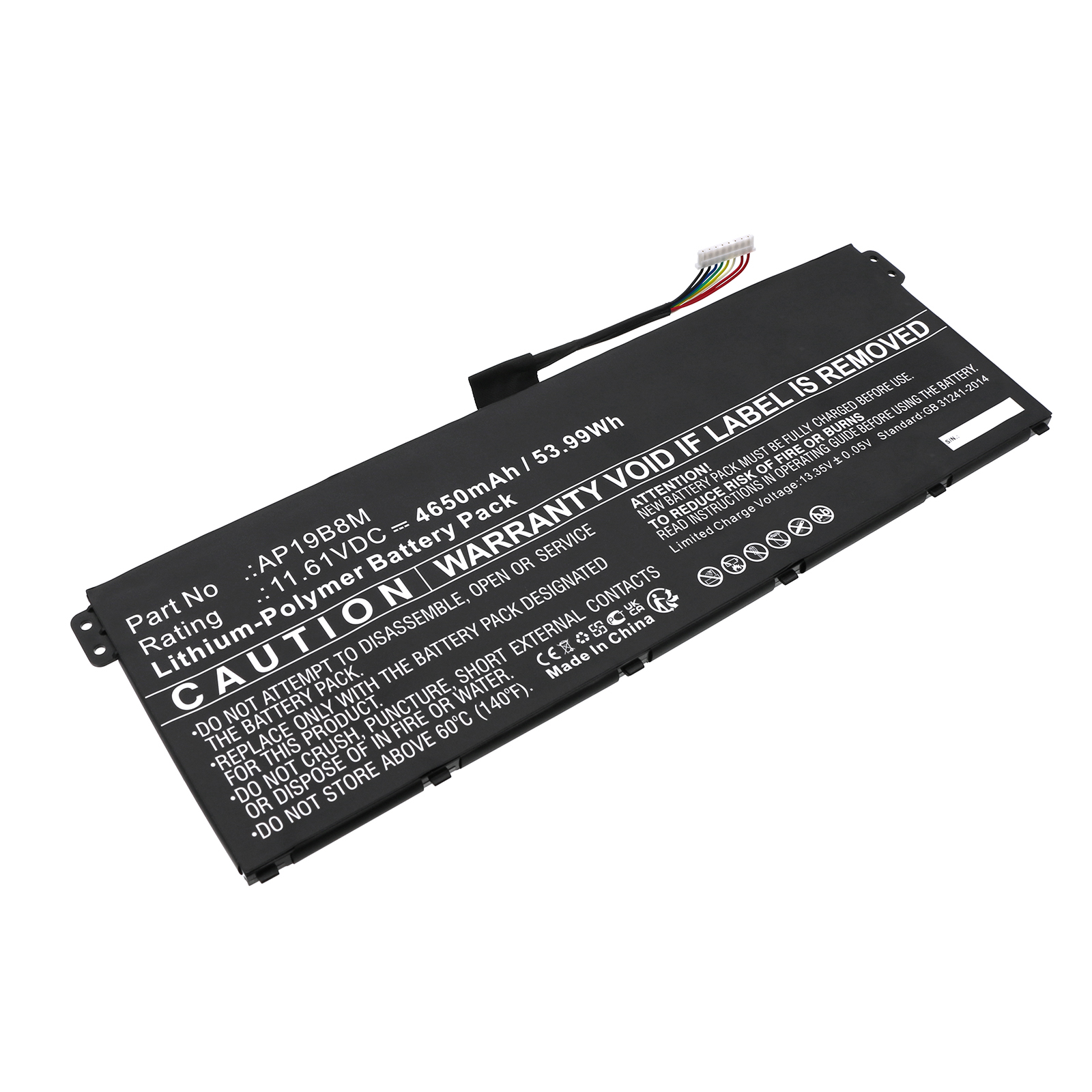 Synergy Digital Laptop Battery, Compatible with Acer AP19B8M Laptop Battery (Li-ion, 11.61V, 4650mAh)