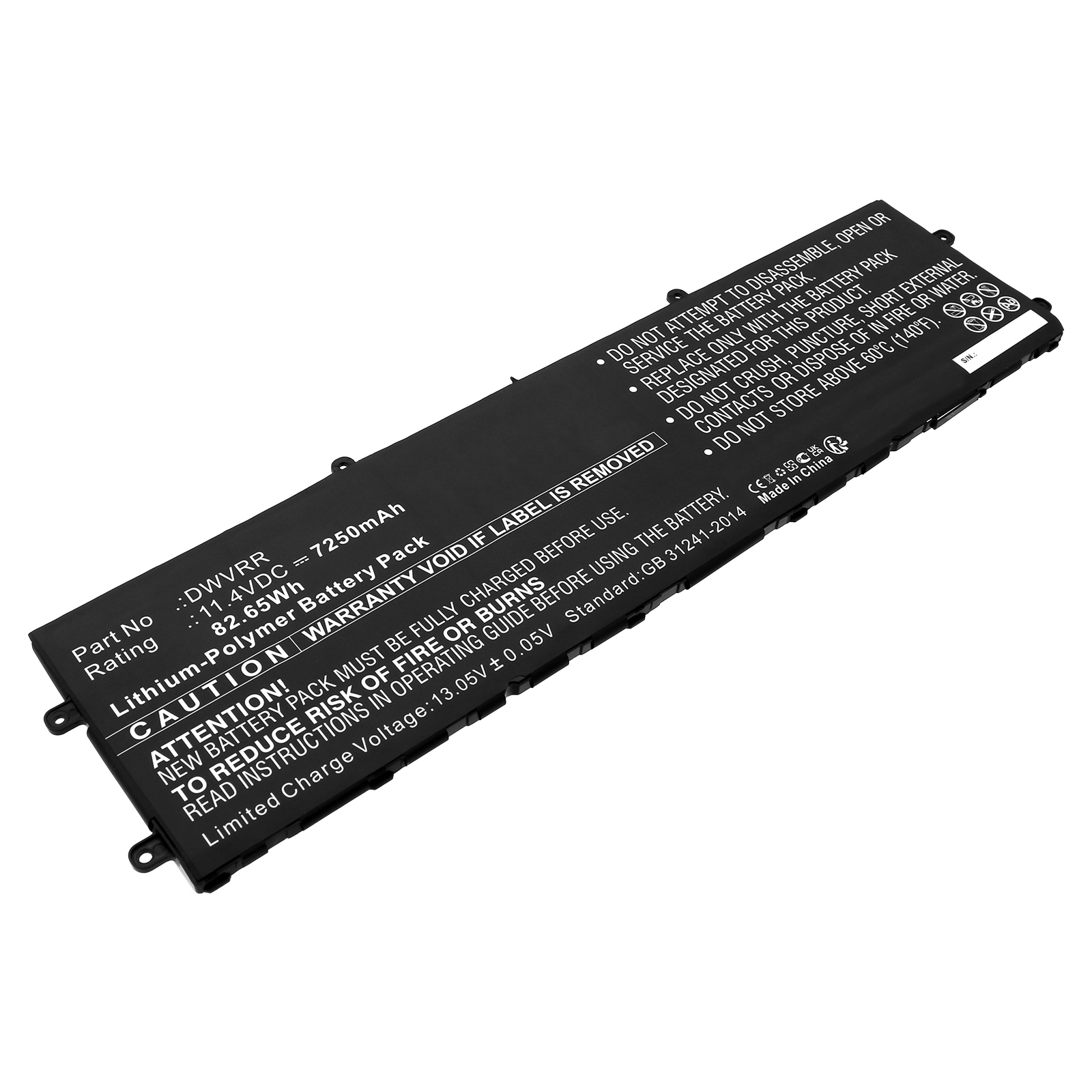 Synergy Digital Laptop Battery, Compatible with DELL DWVRR Laptop Battery (Li-ion, 11.4V, 7250mAh)