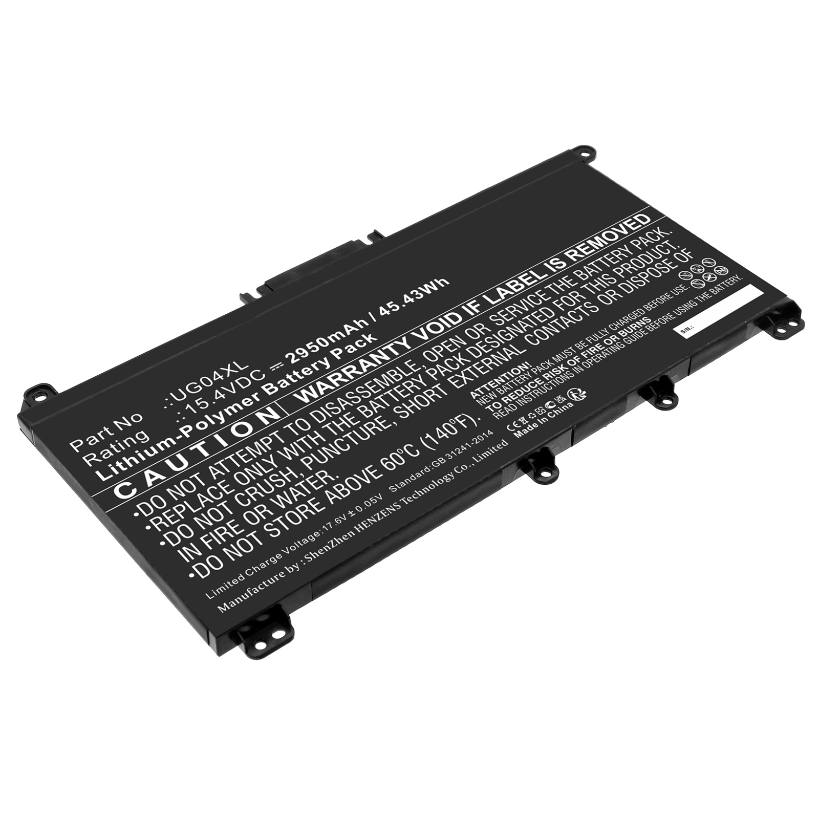 Synergy Digital Laptop Battery, Compatible with HP UG04XL Laptop Battery (Li-Pol, 15.4V, 2950mAh)