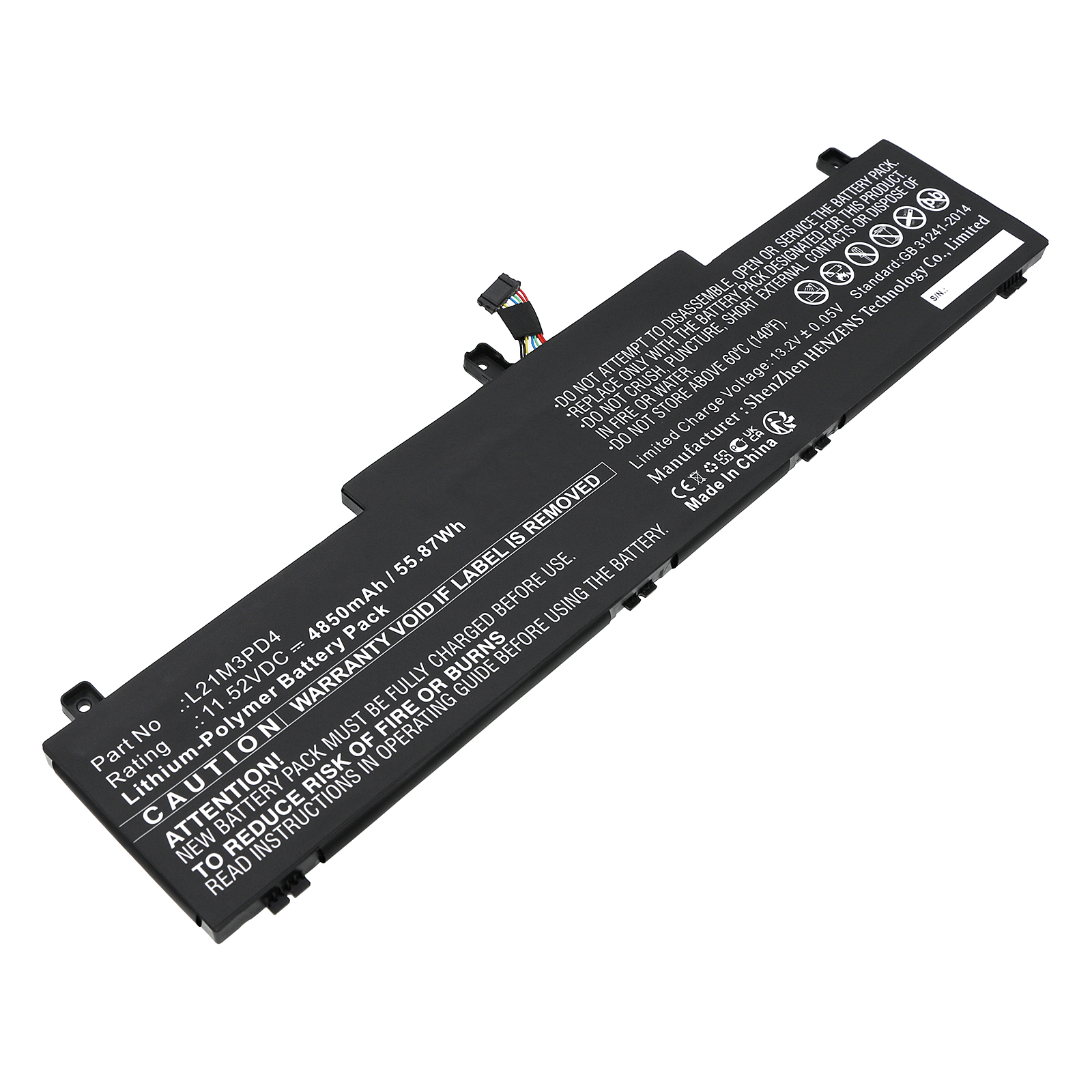 Synergy Digital Laptop Battery, Compatible with Lenovo L21C3PD4 Laptop Battery (Li-Pol, 11.52V, 4850mAh)