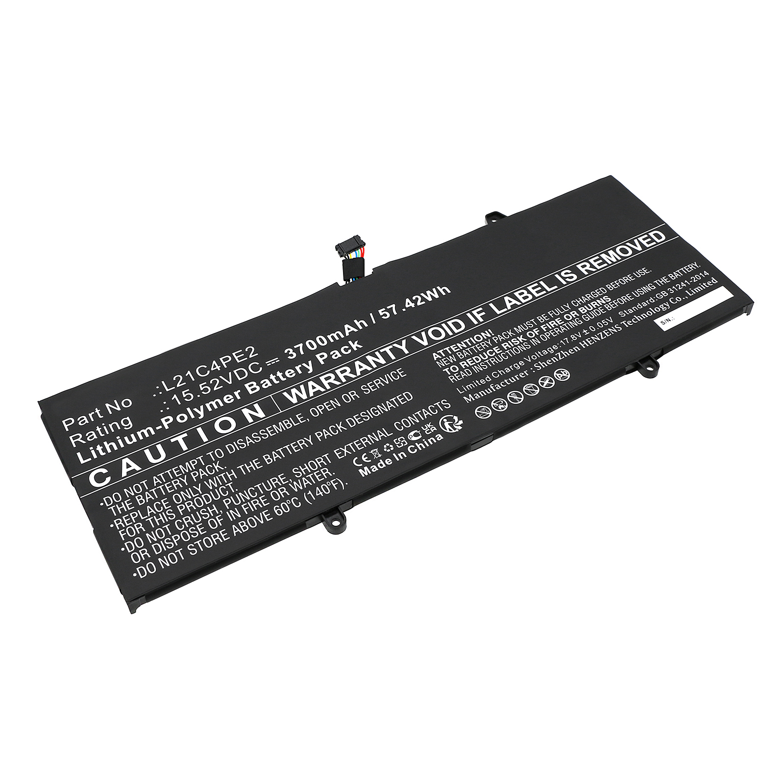 Synergy Digital Laptop Battery, Compatible with Lenovo L21C4PE2 Laptop Battery (Li-Pol, 15.52V, 3700mAh)