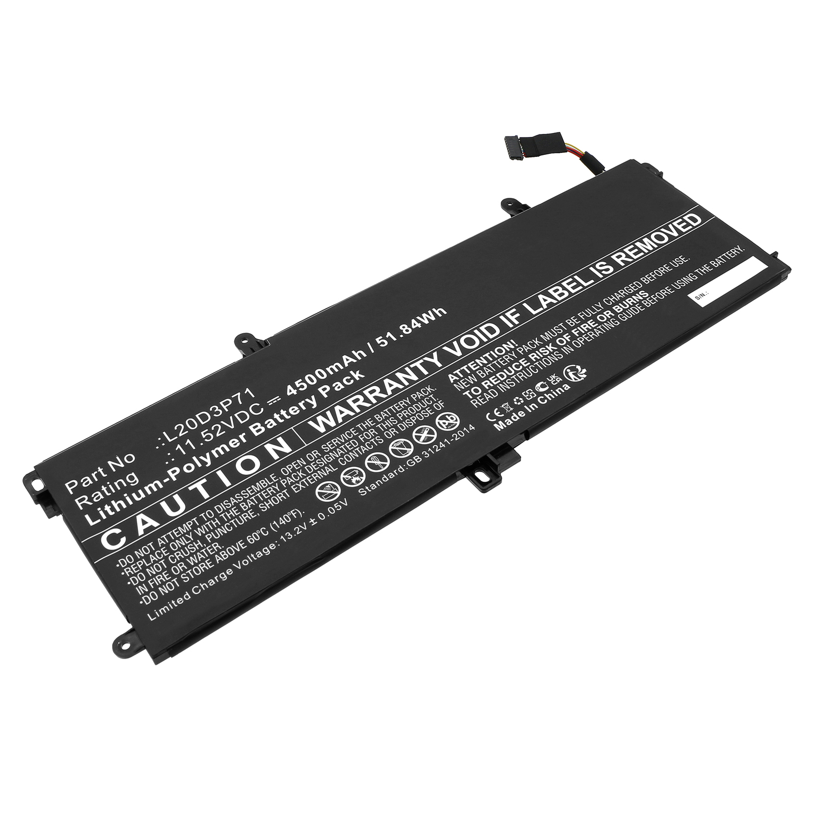 Synergy Digital Laptop Battery, Compatible with Lenovo L20D3P71 Laptop Battery (Li-Pol, 11.52V, 4500mAh)