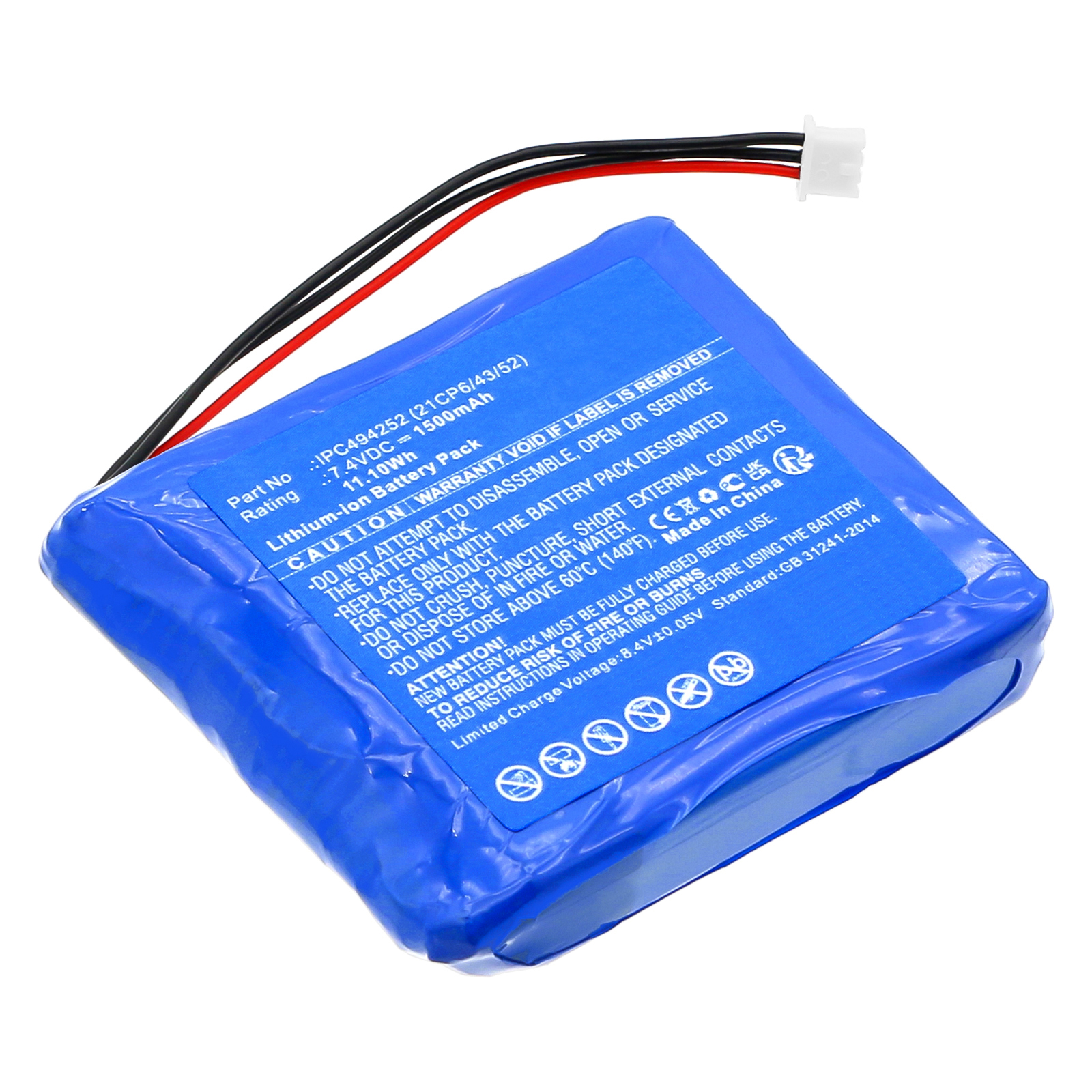 Synergy Digital Medical Battery, Compatible with Medcaptain IPC494252 (21CP6/43/52) Medical Battery (Li-ion, 7.4V, 1500mAh)