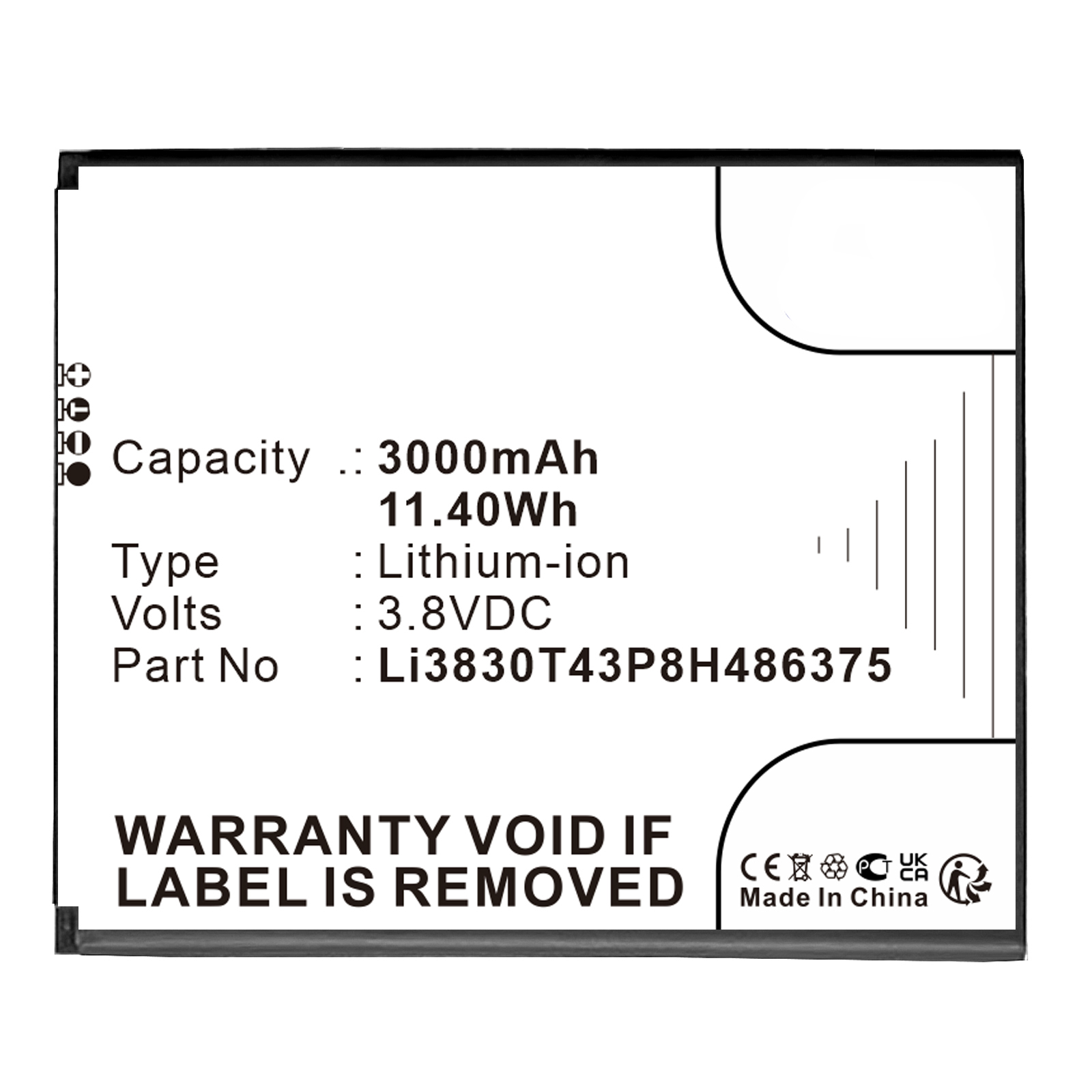 Synergy Digital Cell Phone Battery, Compatible with ZTE Li3830T43P8H486375 Cell Phone Battery (Li-ion, 3.8V, 3000mAh)