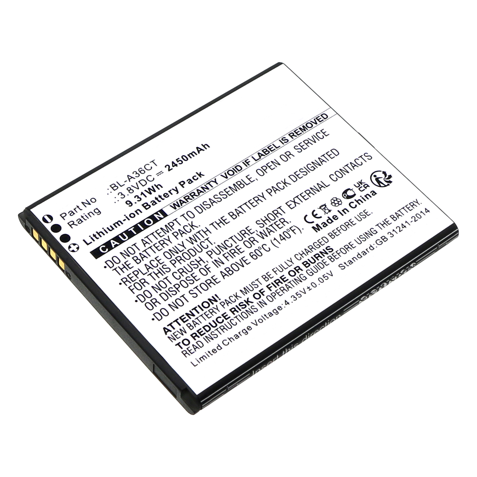 Synergy Digital Cell Phone Battery, Compatible with Cricket BL-A36CT Cell Phone Battery (Li-ion, 3.8V, 2450mAh)