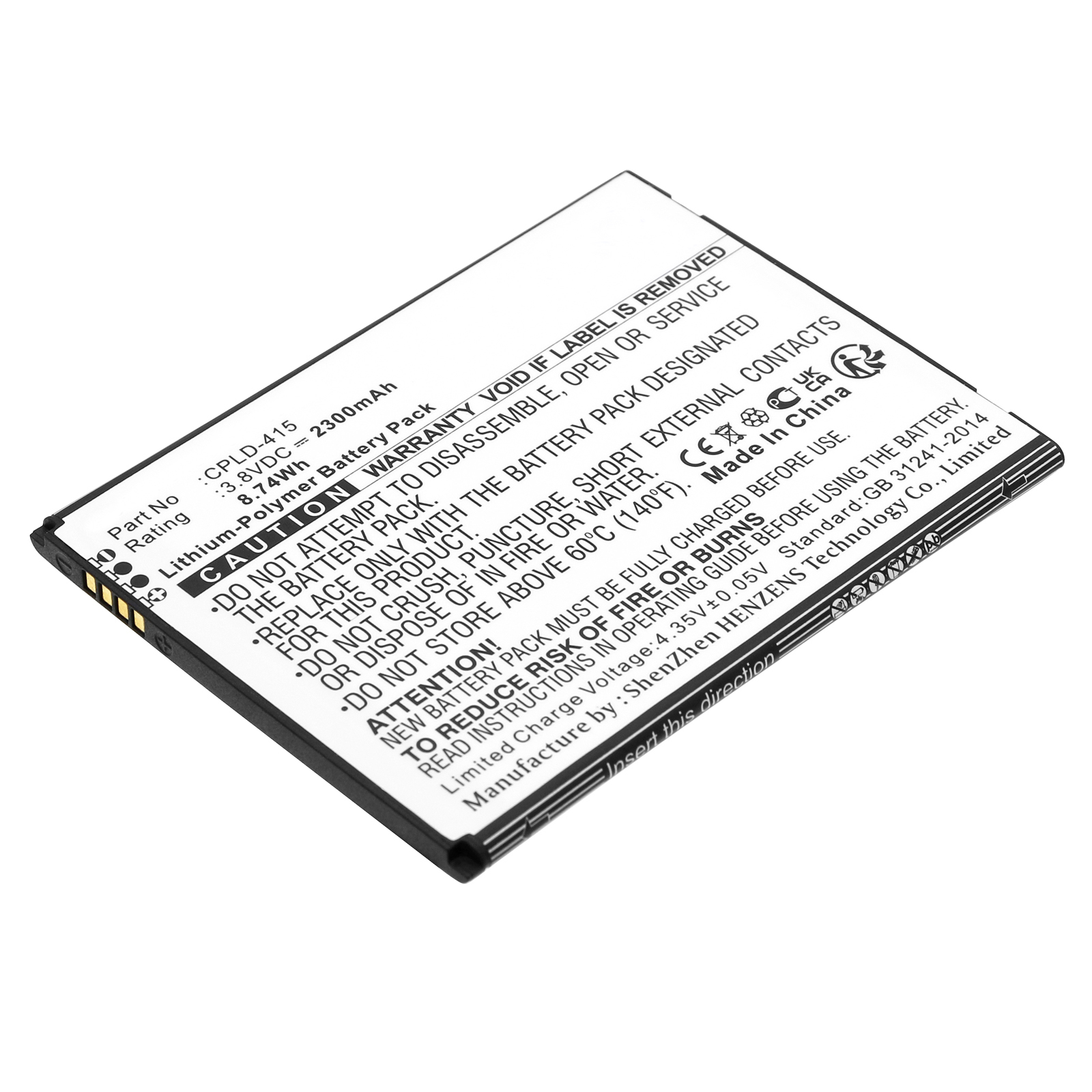 Synergy Digital Cell Phone Battery, Compatible with Coolpad CPLD-415 Cell Phone Battery (Li-Pol, 3.8V, 2300mAh)