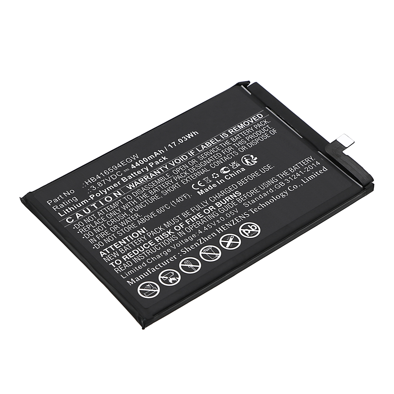 Synergy Digital Cell Phone Battery, Compatible with Honor HB416594EGW Cell Phone Battery (Li-Pol, 3.87V, 4400mAh)
