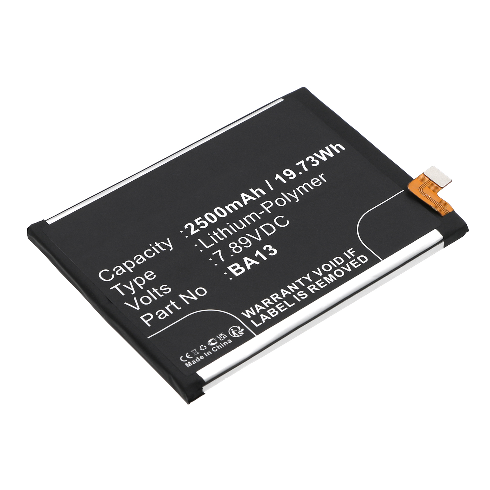 Synergy Digital Cell Phone Battery, Compatible with VIVO BA13 Cell Phone Battery (Li-Pol, 7.89V, 2500mAh)