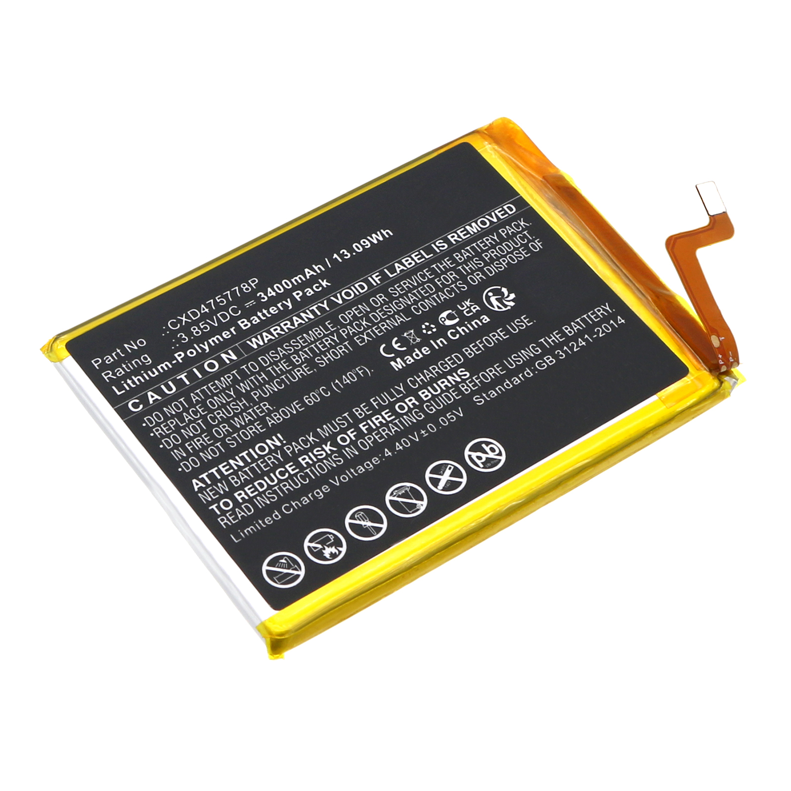 Synergy Digital Cell Phone Battery, Compatible with Bea-fon CXD475778P Cell Phone Battery (Li-Pol, 3.85V, 3400mAh)