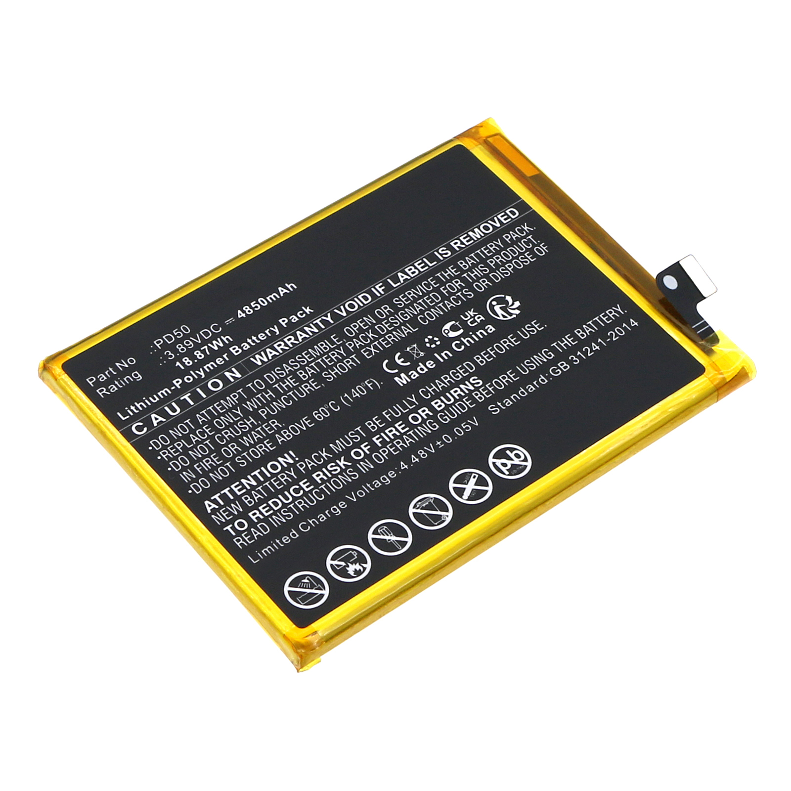 Synergy Digital Cell Phone Battery, Compatible with Motorola PD50 Cell Phone Battery (Li-Pol, 3.89V, 4850mAh)