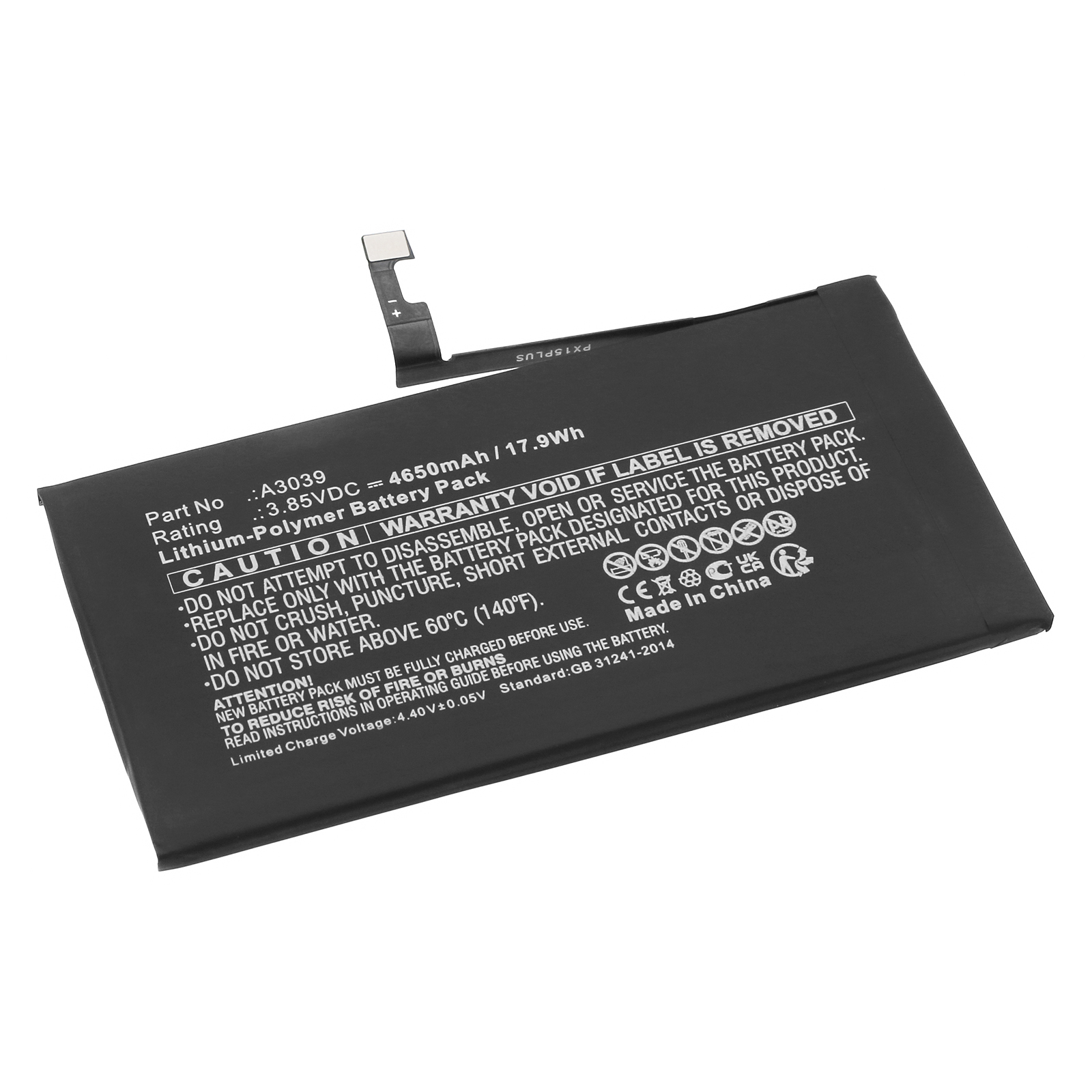 Synergy Digital Cell Phone Battery, Compatible with Apple A3039 Cell Phone Battery (Li-Pol, 3.85V, 4650mAh)