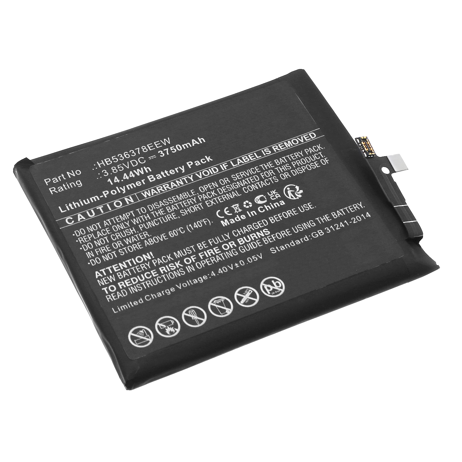 Synergy Digital Cell Phone Battery, Compatible with Huawei HB536378EEW Cell Phone Battery (Li-Pol, 3.85V, 3750mAh)