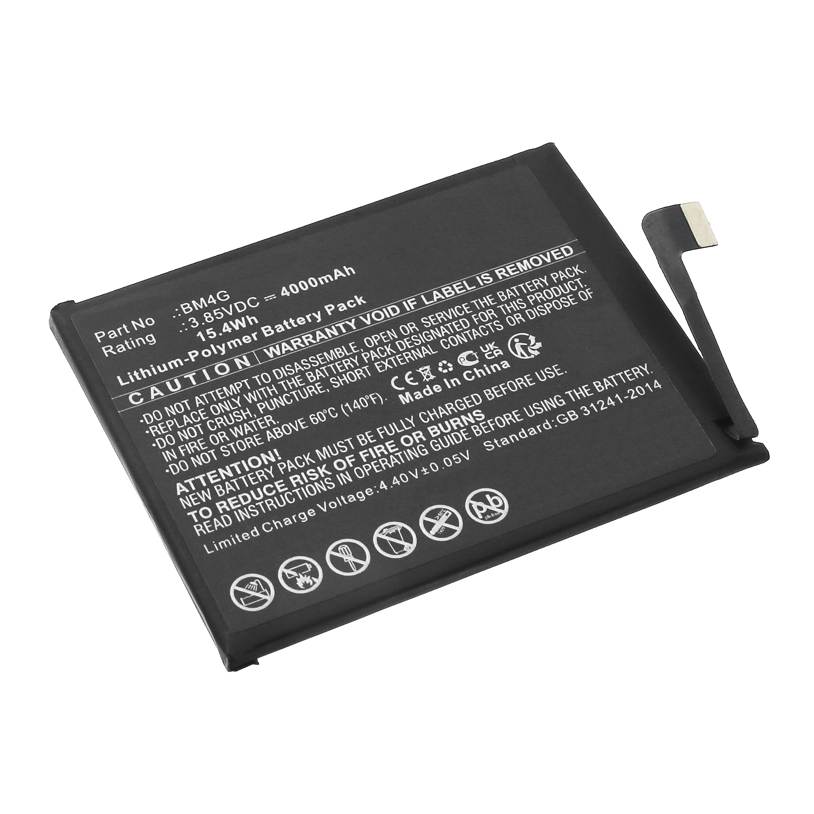 Synergy Digital Cell Phone Battery, Compatible with Xiaomi BM4G Cell Phone Battery (Li-Pol, 3.85V, 4000mAh)