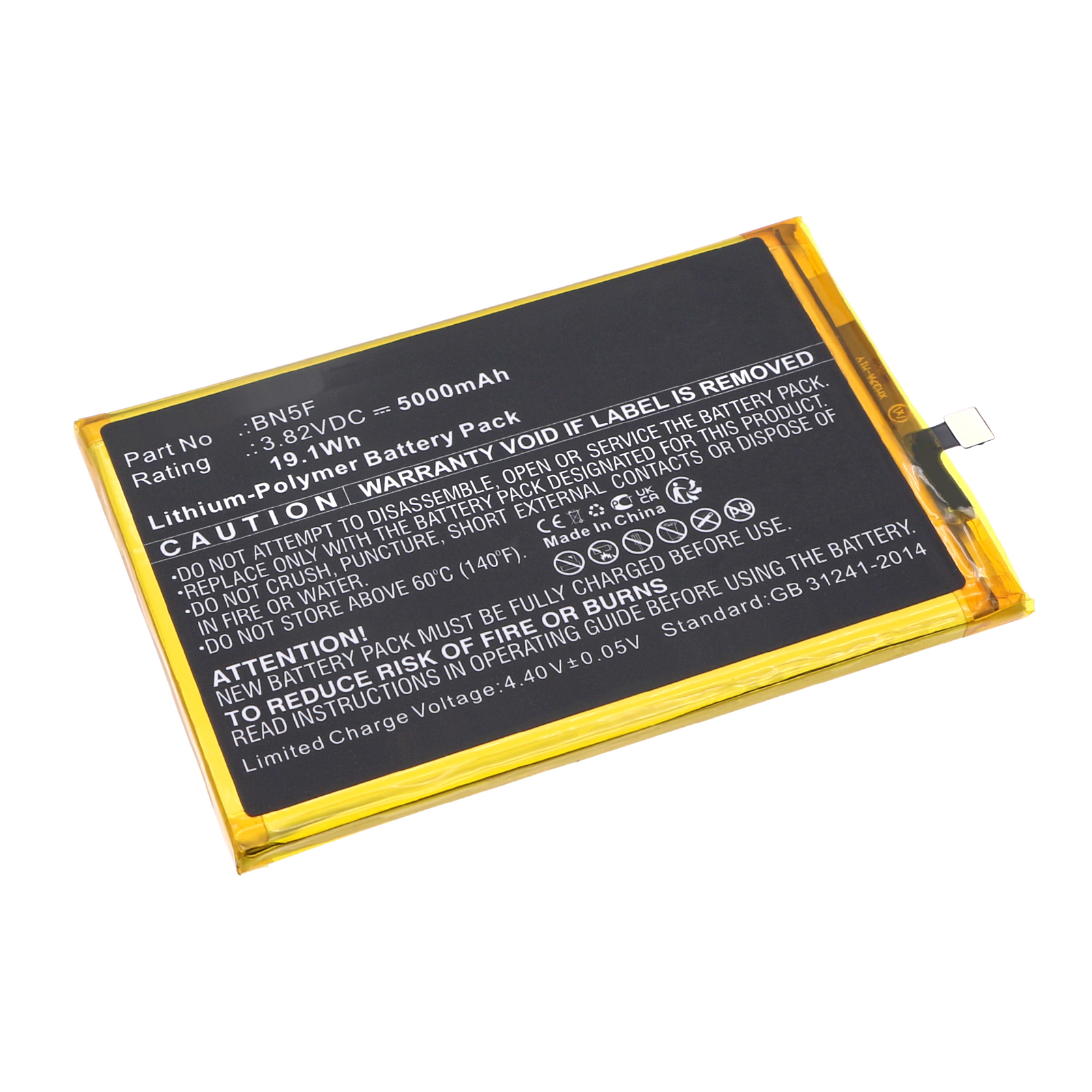 Synergy Digital Cell Phone Battery, Compatible with Xiaomi BN5F Cell Phone Battery (Li-Pol, 3.82V, 5000mAh)