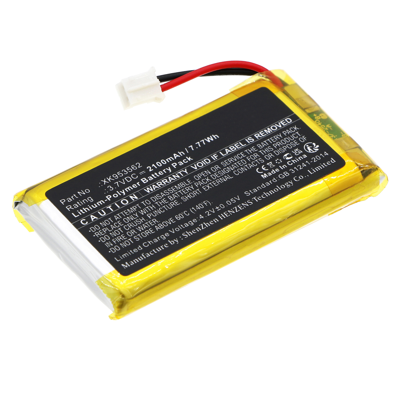 Synergy Digital Alarm System Battery, Compatible with Ajax XK953562 Alarm System Battery (Li-Pol, 3.7V, 2100mAh)