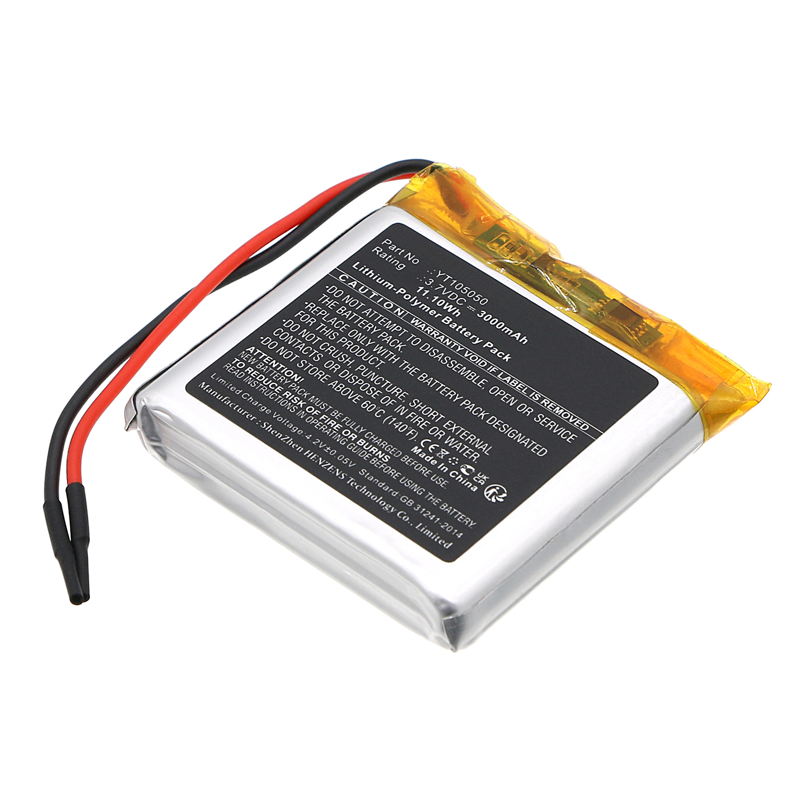 Synergy Digital Equipment Battery, Compatible with ZKTeco YT105050 Equipment Battery (Li-Pol, 3.7V, 3000mAh)