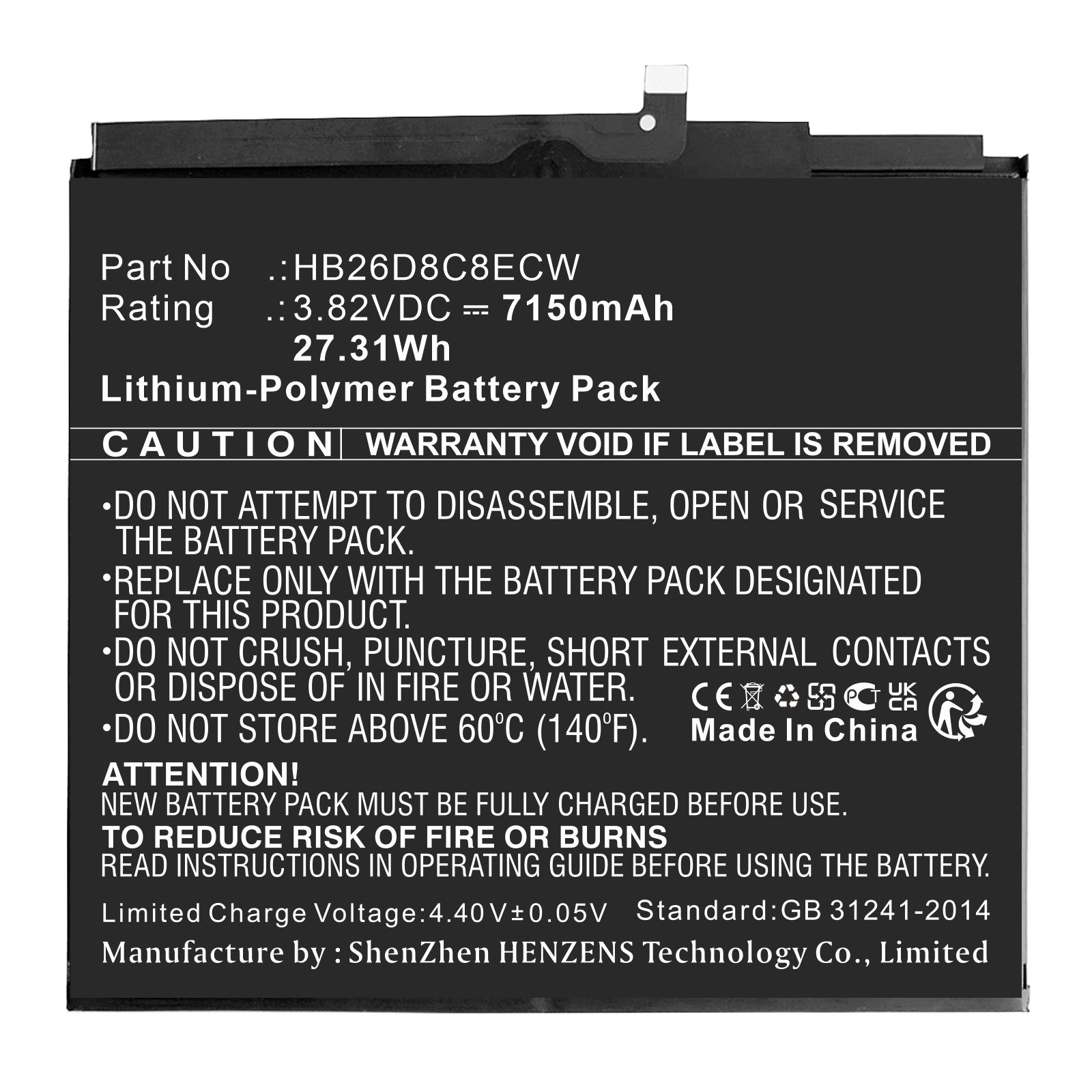 Synergy Digital Tablet Battery, Compatible with Huawei HB26D8C8ECW Tablet Battery (Li-Pol, 3.82V, 7150mAh)